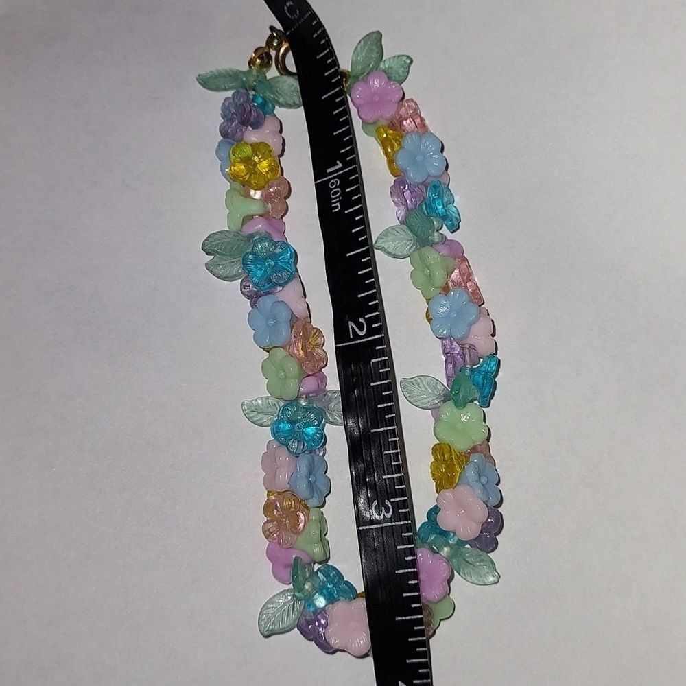 1960s Vintage Pastel Flowers - beaded - Spring - plastic - Bracelet - Picture 5 of 5